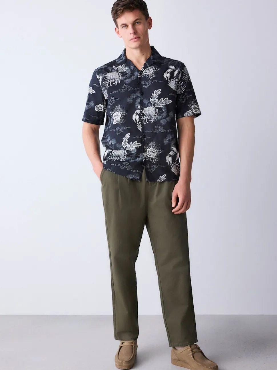Black Japanese Style Print Short Sleeve Shirt