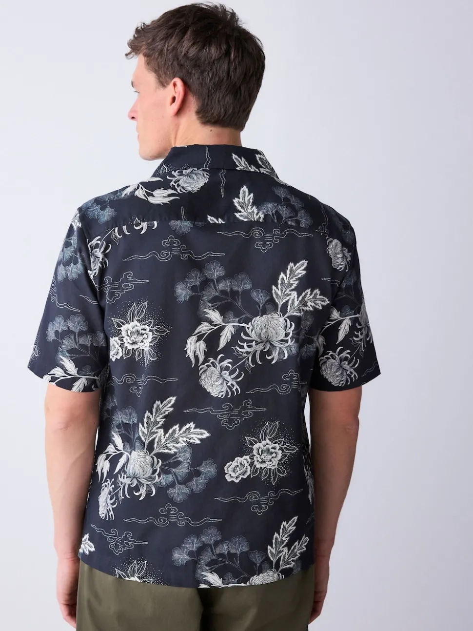 Black Japanese Style Print Short Sleeve Shirt