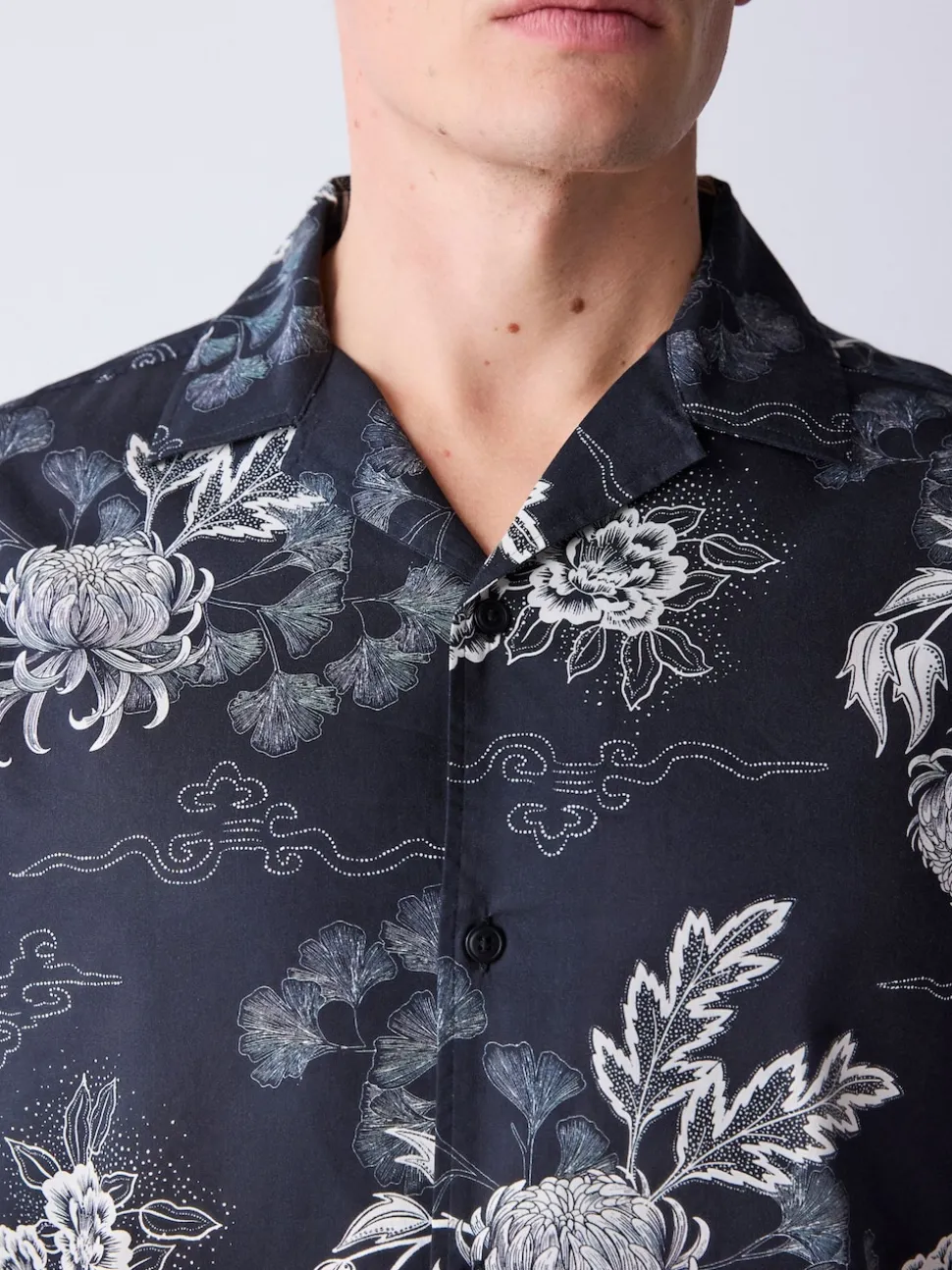 Black Japanese Style Print Short Sleeve Shirt