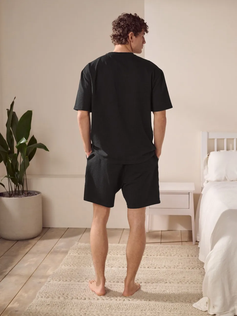 Black Jersey Textured Co-ord Shorts Set