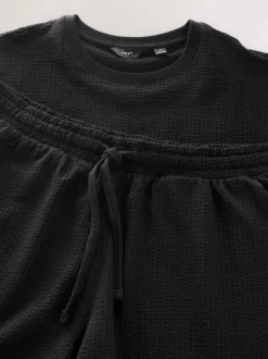 Black Jersey Textured Co-ord Shorts Set