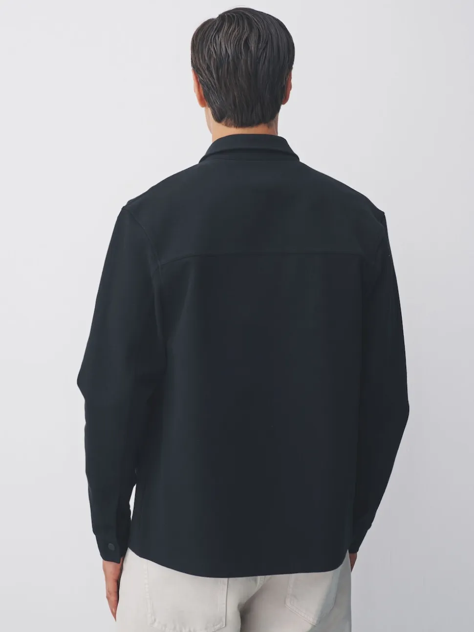 Black Jersey Twill Popper Shacket