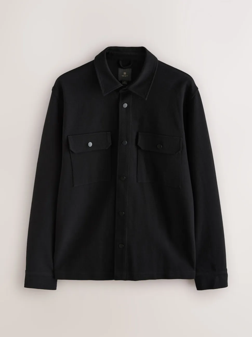Black Jersey Twill Popper Shacket