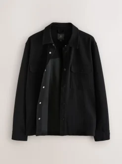 Black Jersey Twill Popper Shacket