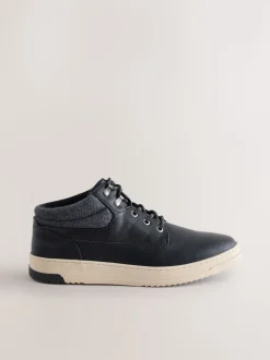 Black Knitted Collar Ankle Boots