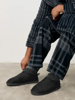 Black Knitted Cuff Boot Slippers