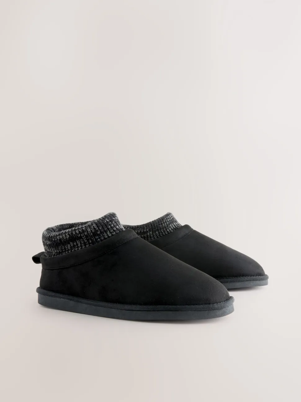 Black Knitted Cuff Boot Slippers