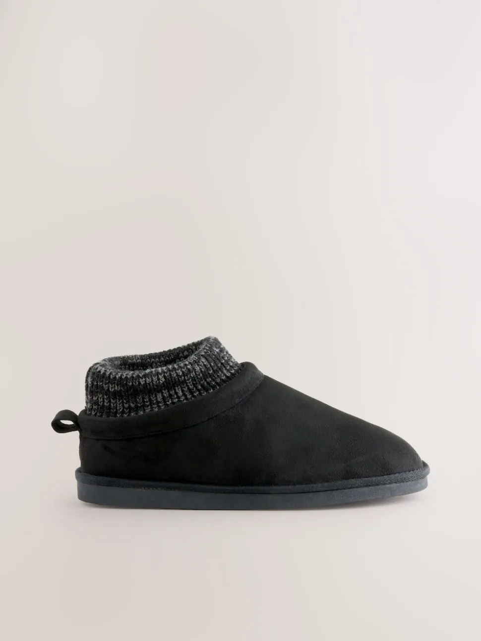 Black Knitted Cuff Boot Slippers