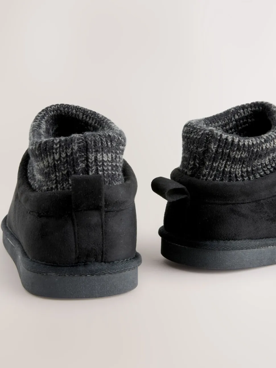 Black Knitted Cuff Boot Slippers