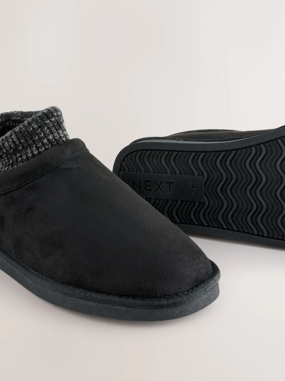Black Knitted Cuff Boot Slippers
