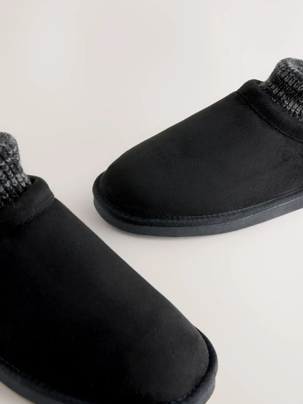 Black Knitted Cuff Boot Slippers