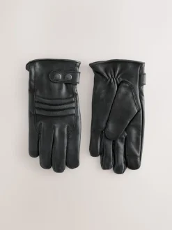 Black Leather Biker Gloves