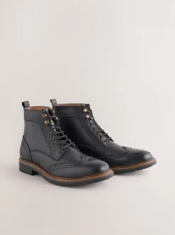 Black Leather Brogue Boots