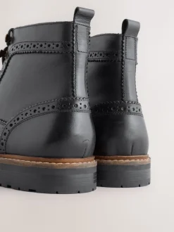 Black Leather Brogue Boots