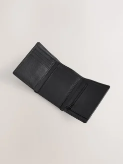 Black Leather Grainy Trifold Wallet