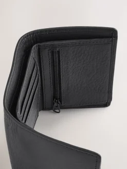 Black Leather Grainy Trifold Wallet
