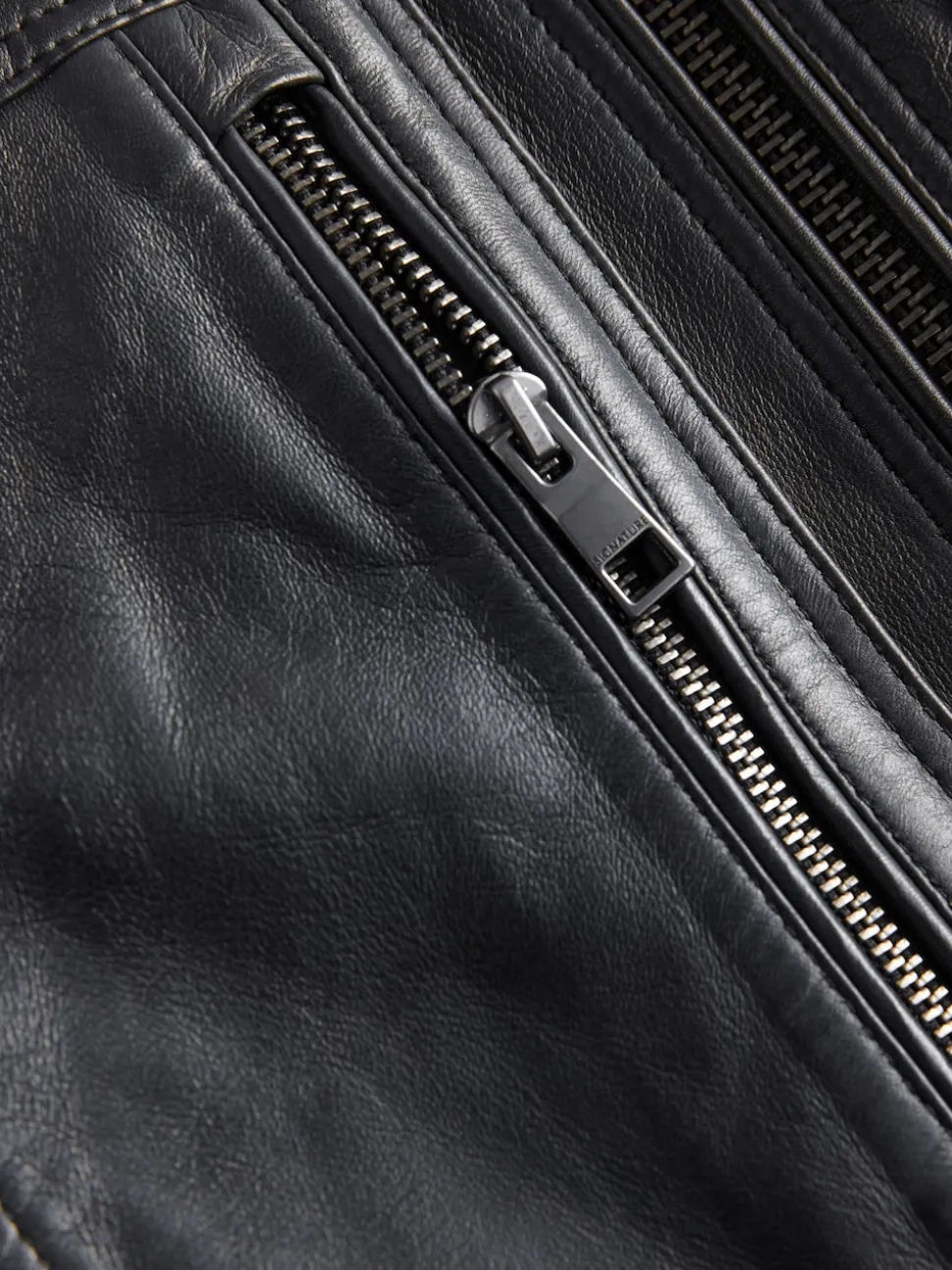 Black Leather Signature Utility Borg Lined Jacket
