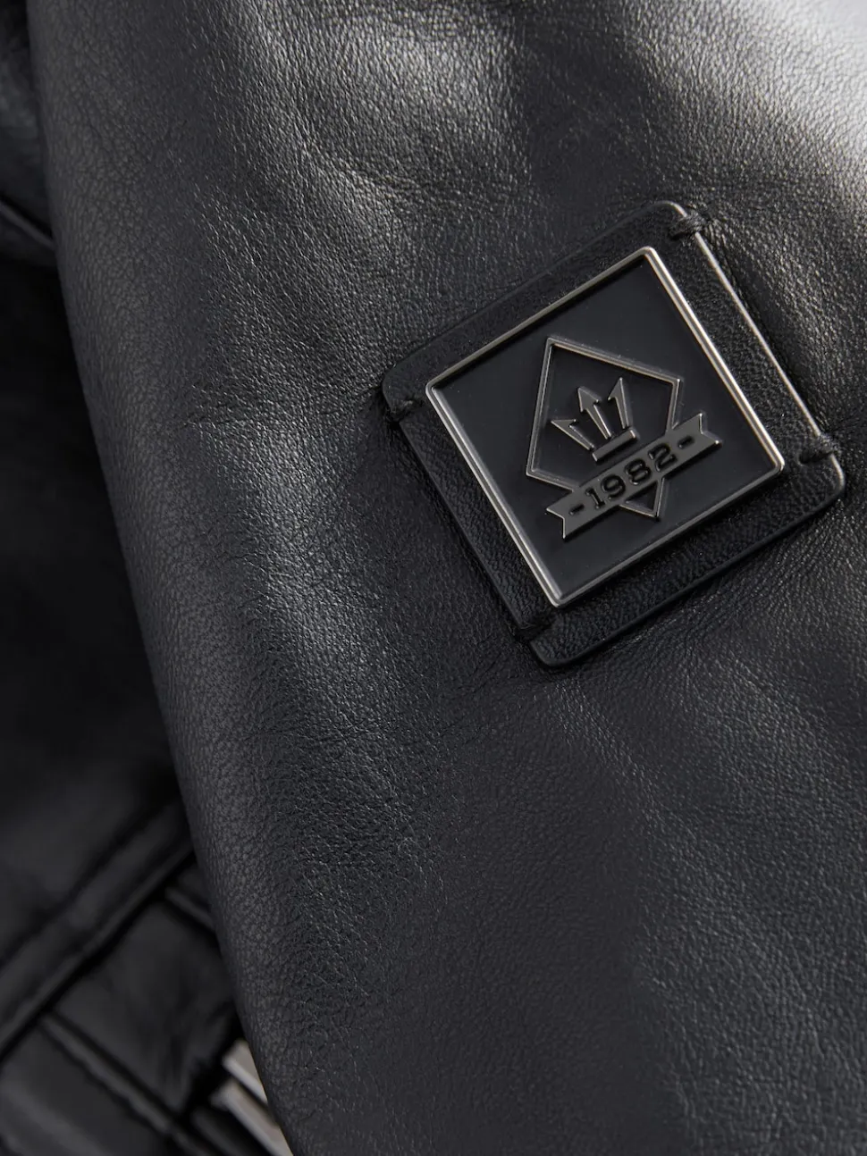 Black Leather Signature Utility Borg Lined Jacket