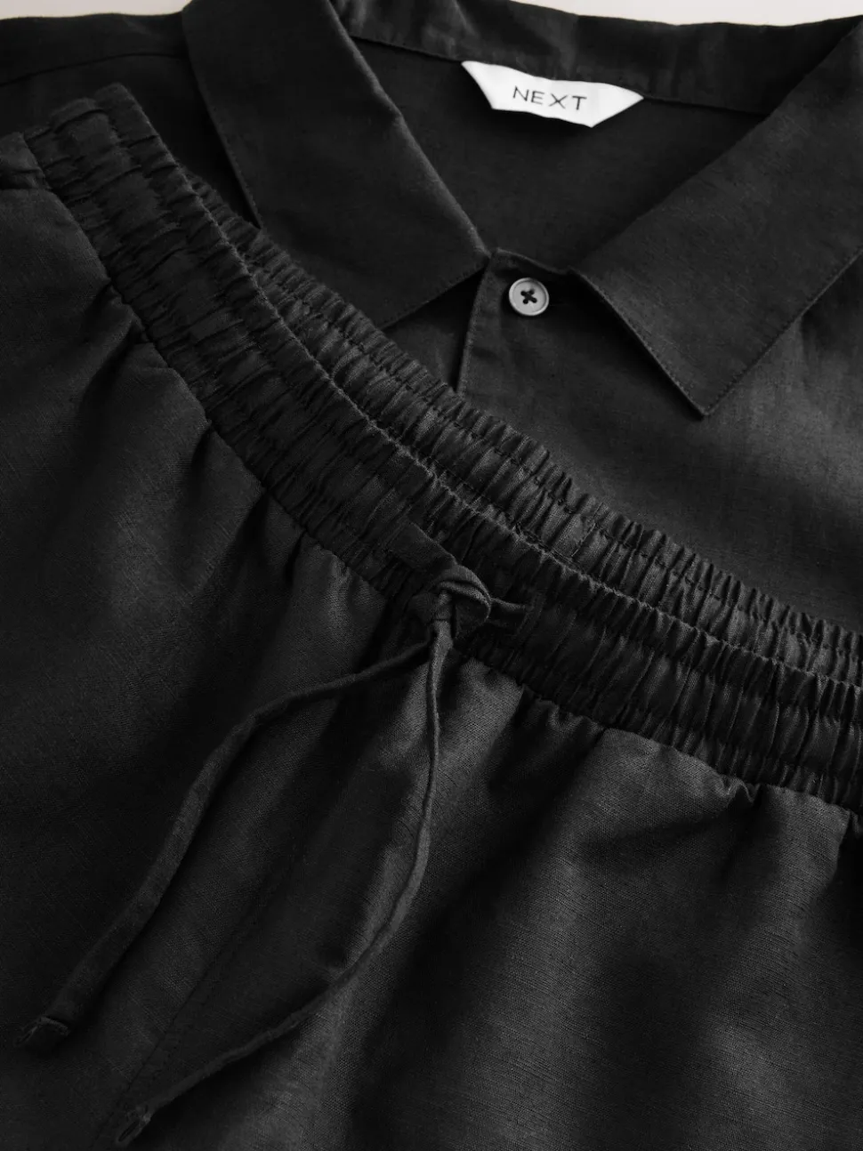 Black Linen Cotton Blend Shirt and Shorts Set
