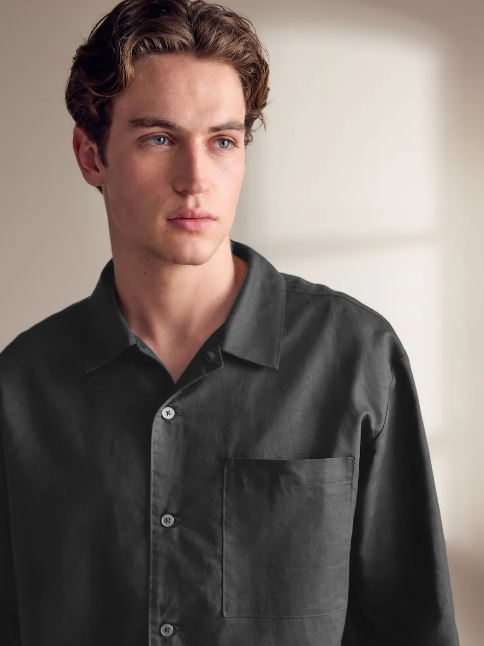 Black Linen Cotton Blend Shirt and Shorts Set