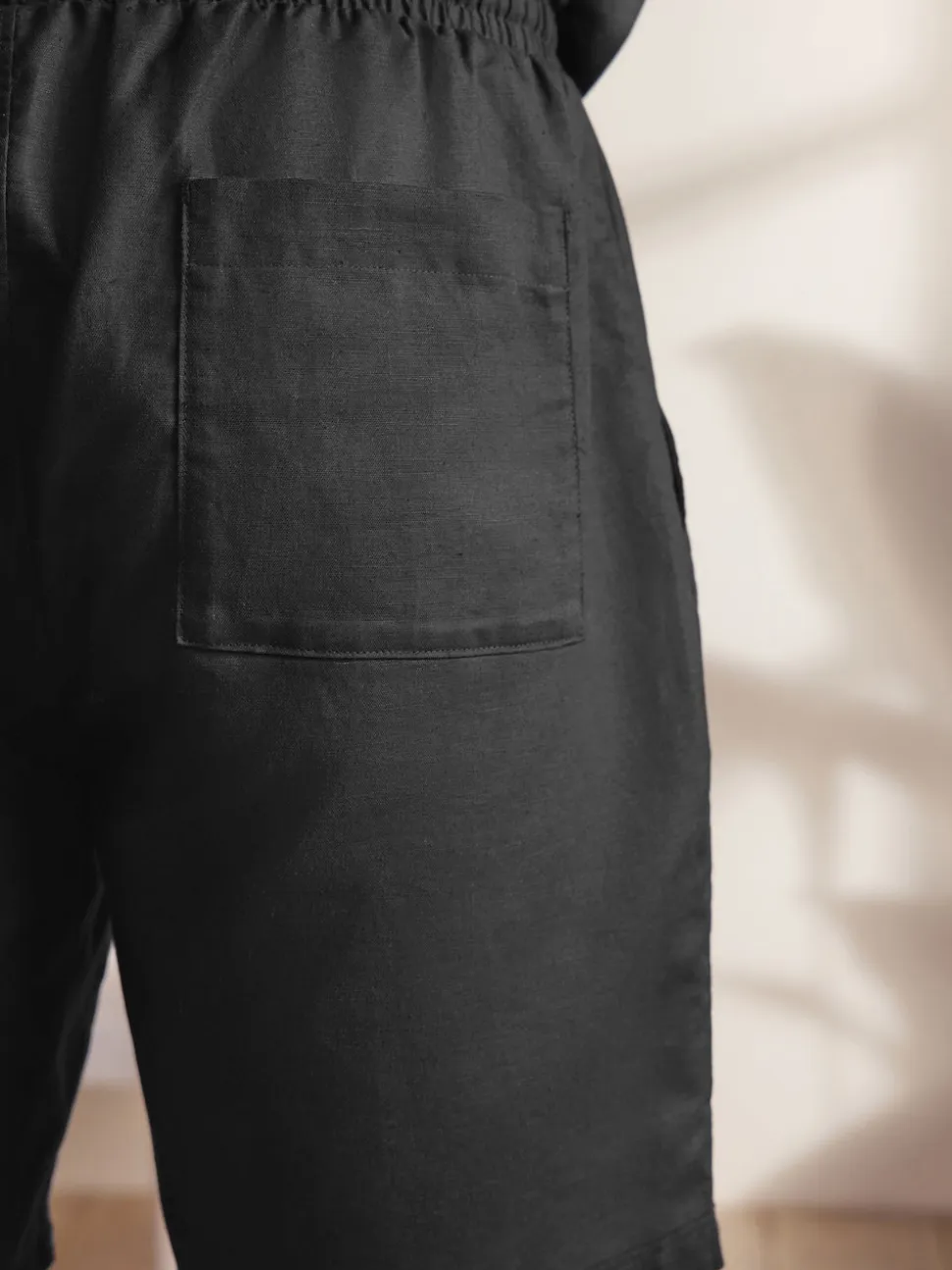 Black Linen Cotton Blend Shirt and Shorts Set