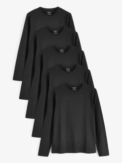 Black Long Sleeve Layering T-Shirts 5 Pack