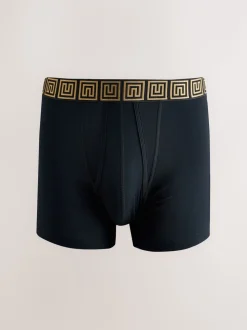 Black Metallic Pattern Waistbands 5 Pack A-Front Cotton Rich Boxers