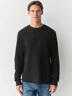 Black Micro Waffle Long Sleeve T-Shirt