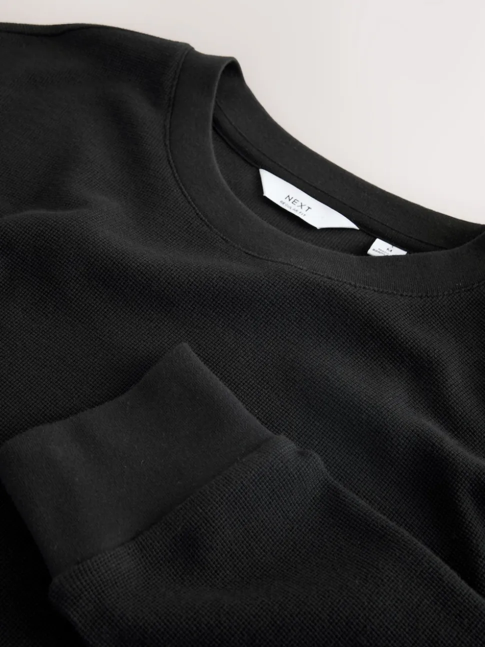 Black Micro Waffle Long Sleeve T-Shirt