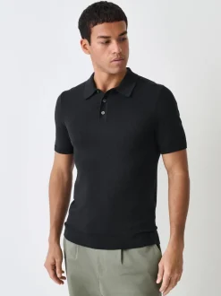Black Muscle Fit Cotton Rich Short Sleeve Knit Polo Shirt