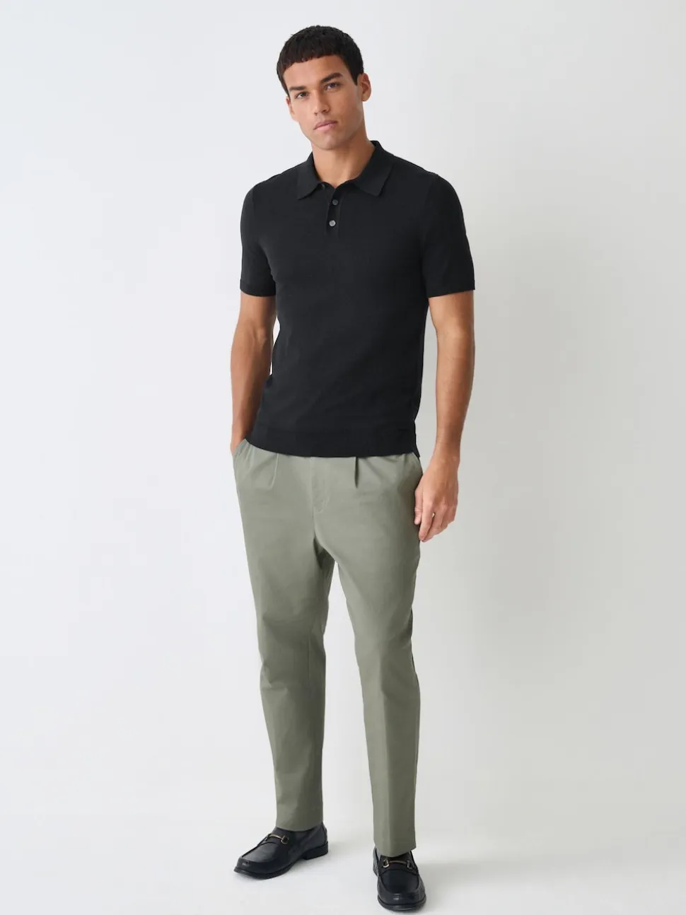 Black Muscle Fit Cotton Rich Short Sleeve Knit Polo Shirt