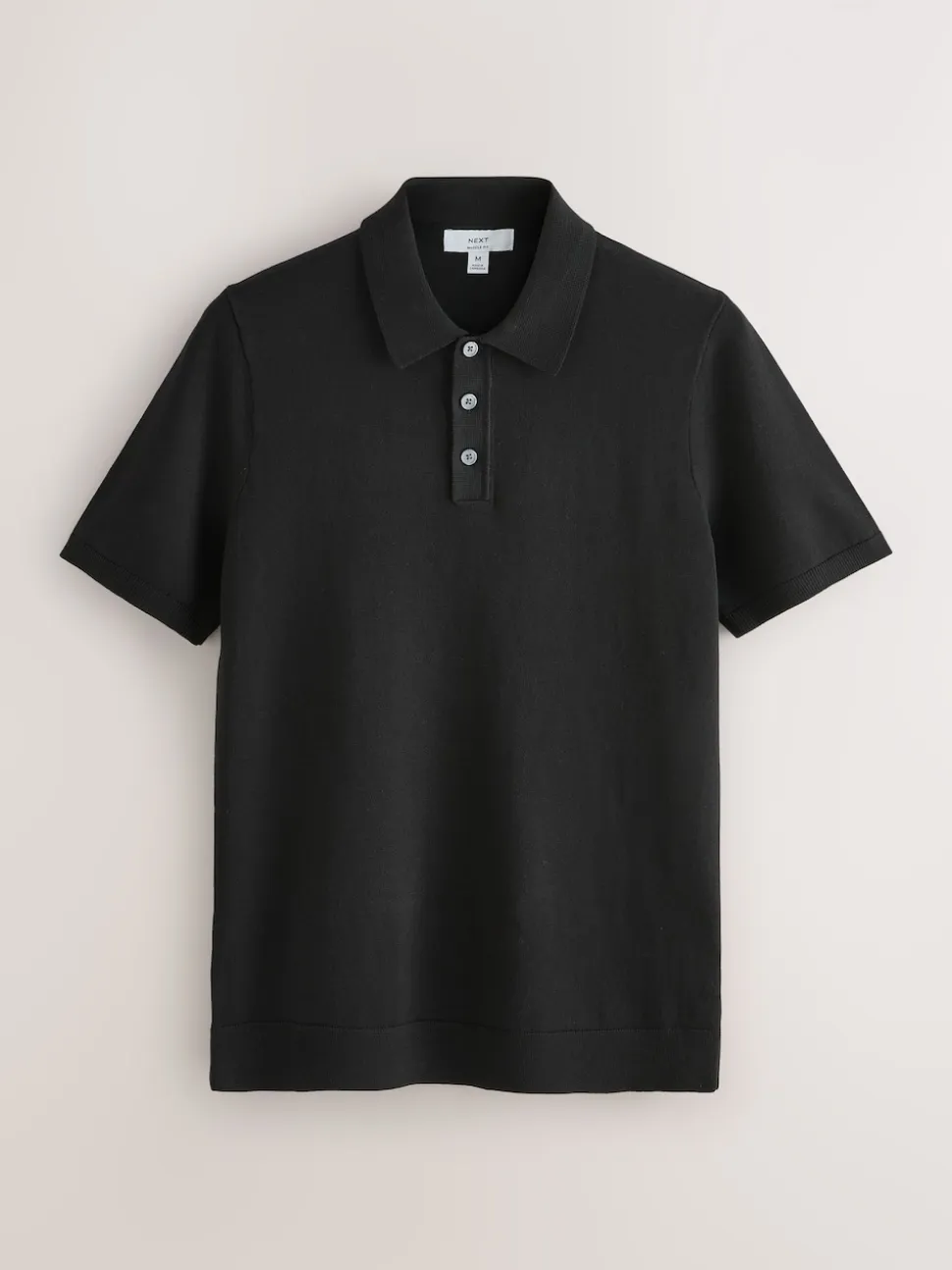 Black Muscle Fit Cotton Rich Short Sleeve Knit Polo Shirt