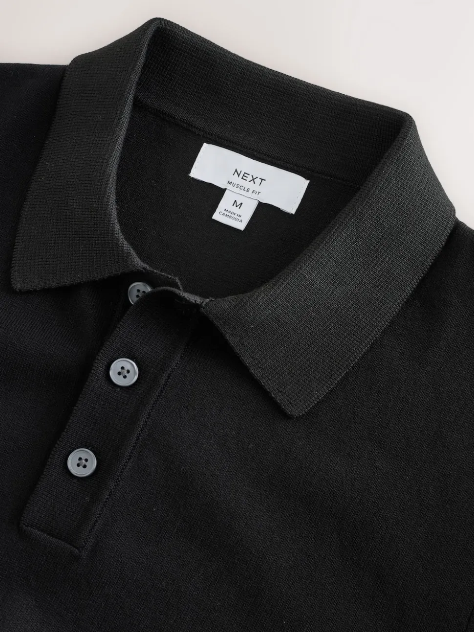 Black Muscle Fit Cotton Rich Short Sleeve Knit Polo Shirt