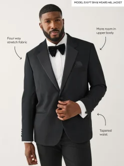 Black Muscle Fit Motionflex Stretch Tuxedo Suit Jacket
