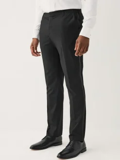 Black Muscle Fit Motionflex Textured Tuxedo Trousers With Side Tape