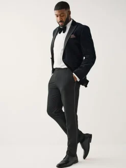 Black Muscle Fit Motionflex Textured Tuxedo Trousers With Side Tape