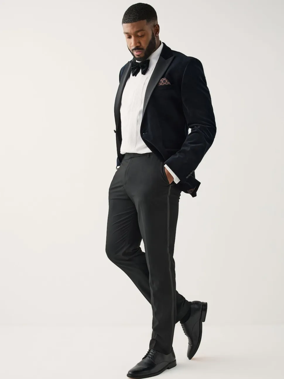 Black Muscle Fit Motionflex Textured Tuxedo Trousers With Side Tape