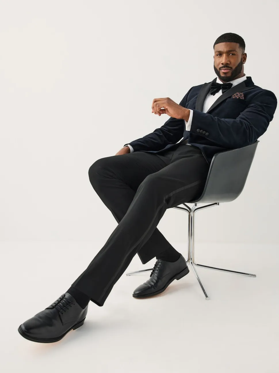 Black Muscle Fit Motionflex Textured Tuxedo Trousers With Side Tape