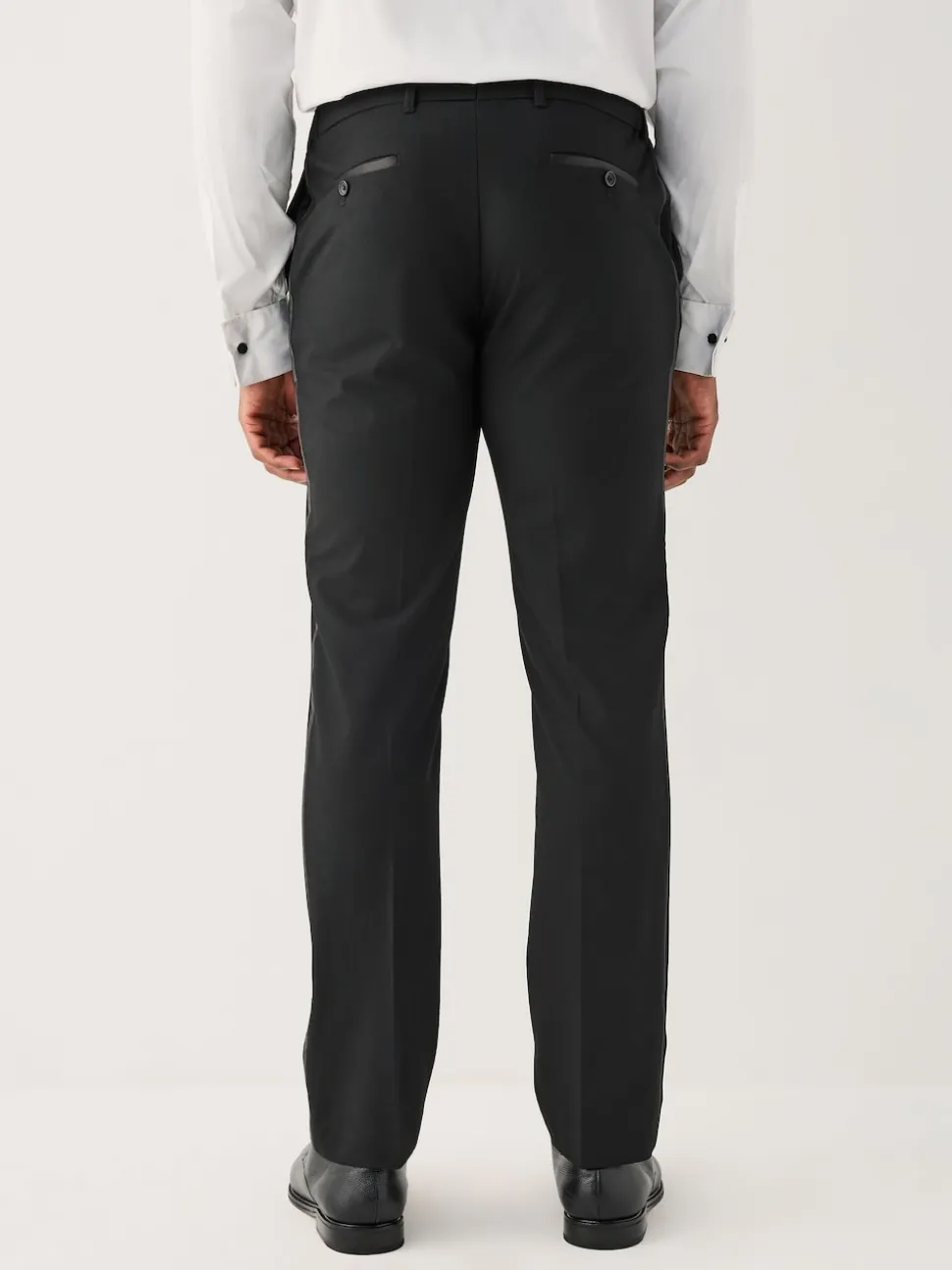 Black Muscle Fit Motionflex Textured Tuxedo Trousers With Side Tape