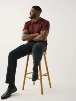 Black Muscle Fit Smart Brushed Cotton TENCEL™ Lyocell Blend Chinos With Belt