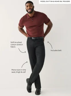 Black Muscle Fit Smart Brushed Cotton TENCEL™ Lyocell Blend Chinos With Belt