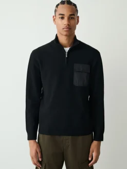Black N.Premium Regular Fit Mid Weight Quarter Zip Neck Jumper