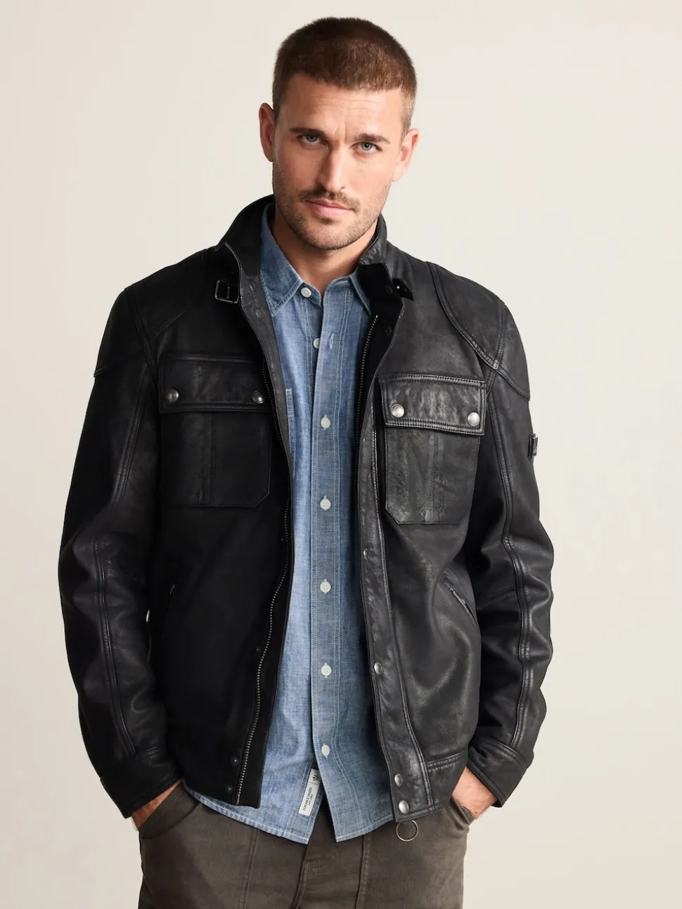 Black Nubuck Signature Four Pocket Leather Biker Jacket