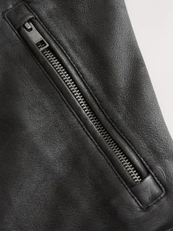 Black Nubuck Signature Four Pocket Leather Biker Jacket