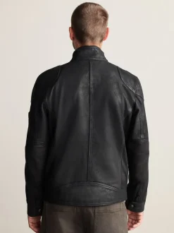 Black Nubuck Signature Four Pocket Leather Biker Jacket