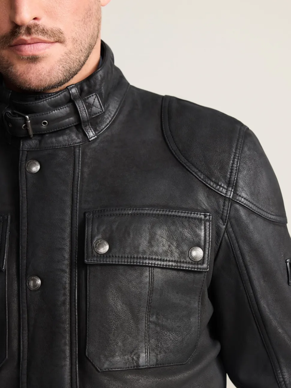 Black Nubuck Signature Four Pocket Leather Biker Jacket