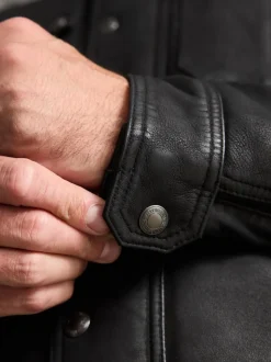 Black Nubuck Signature Four Pocket Leather Biker Jacket