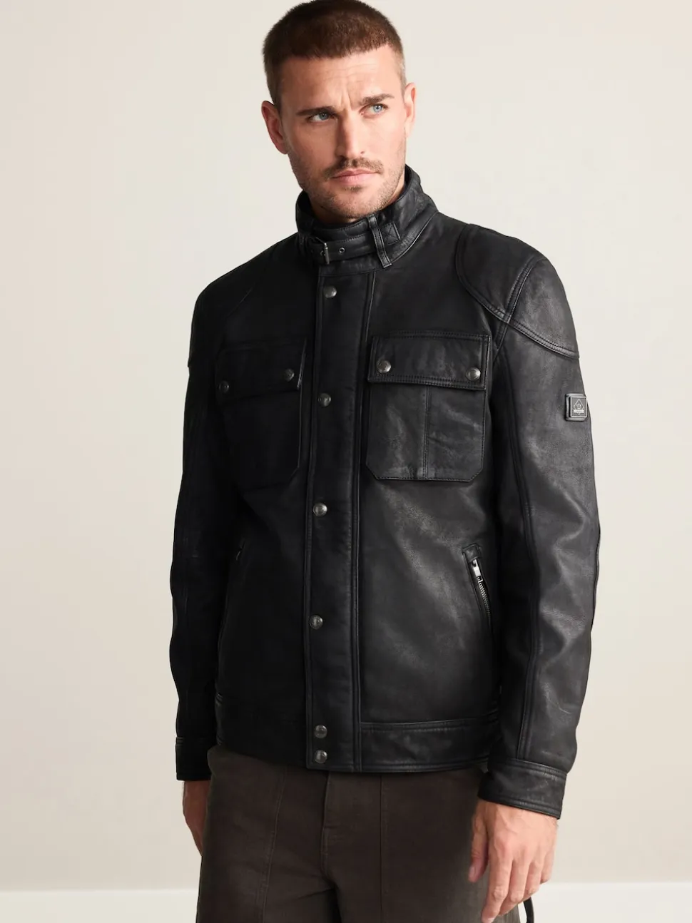 Black Nubuck Signature Four Pocket Leather Biker Jacket