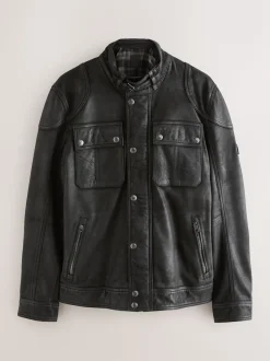 Black Nubuck Signature Four Pocket Leather Biker Jacket