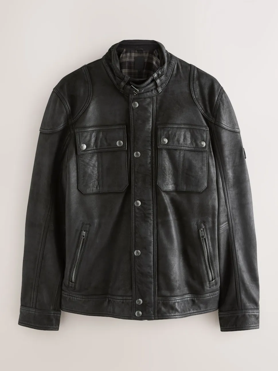 Black Nubuck Signature Four Pocket Leather Biker Jacket
